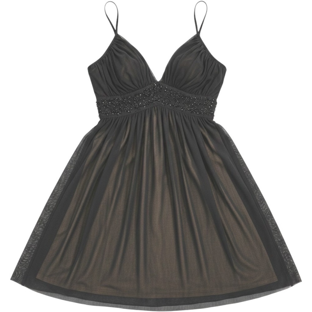 Michael Kors Black Beaded Babydoll Mesh Cocktail Dress Petite 6P Y2K 90's Witchy